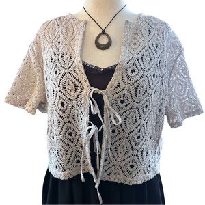 Future Collective Alani Noelle Crochet Tie Front Cardigan Boho Lace Top L